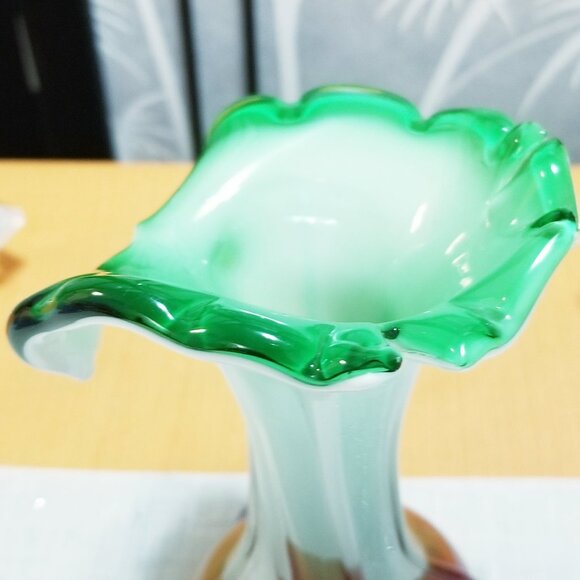 Vintage MCM Jack In The Pulpit Murano Style Green & Cranberry Bud Vase- Like new - Picture 5 of 6